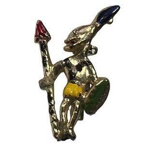 Vintage Brooch‎ Midieval Knight Aboriginal Man Gold Tone and Enamel Pin